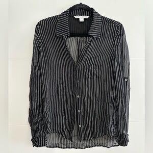 Diane von Furstenberg Black & White Striped 100% Silk Button Down Shirt